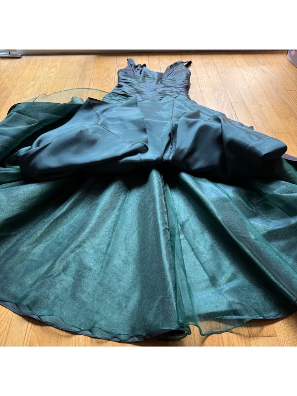 Rickie Freeman Teri Jon Size 6 Green Silk Sleeveless Pleated Ruched Maxi Gown - Picture 11 of 16
